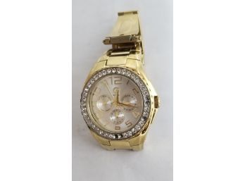 Rose Gold Tone Guess Watch - Multifunction With Rhinestone Accents
