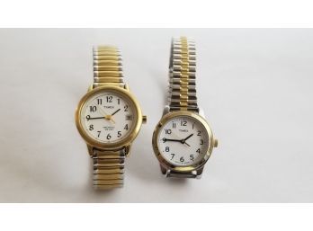 Lot Of 2 Timex Ladies Watches - Silver And Gold Tone - Indiglo - Water Resistant 30m