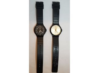 Lot Of 2 - Casio Analog Black Band Watch - Black / Gold Color Face - MW240
