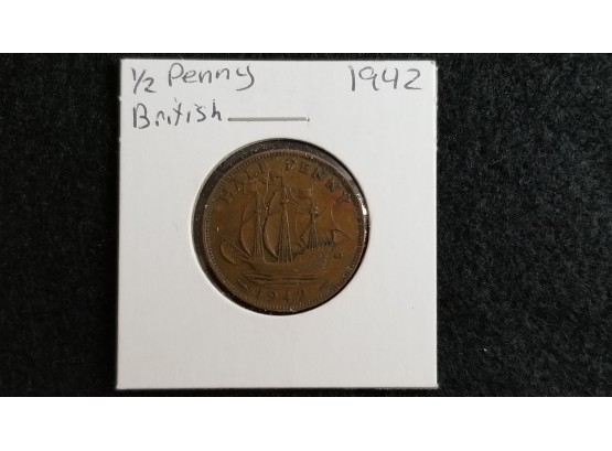 Britain Coin - 1942 British Half Penny - Bronze - Uncirculated