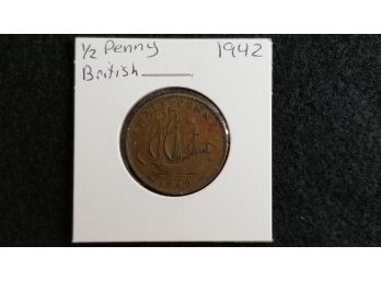 Britain Coin - 1942 British Half Penny - Bronze - Uncirculated