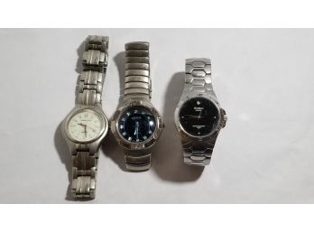 Lot Of 3 Analog Stainless Steel Watches - Various Makers