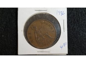 Britain Coin - 1932 British Penny In Coin Holder - Bronze - AU