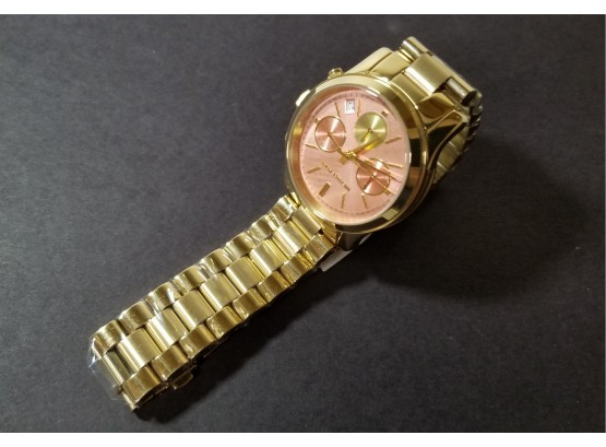 New Michael Kors Analog Watch - MK-6161 - Stainless Steel With Pink Face And Gold Tone Band/bezel