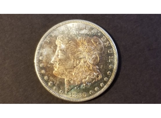 US 1880 Morgan Silver Dollar - Rainbow Toning - Almost Uncirculated To Near Mint