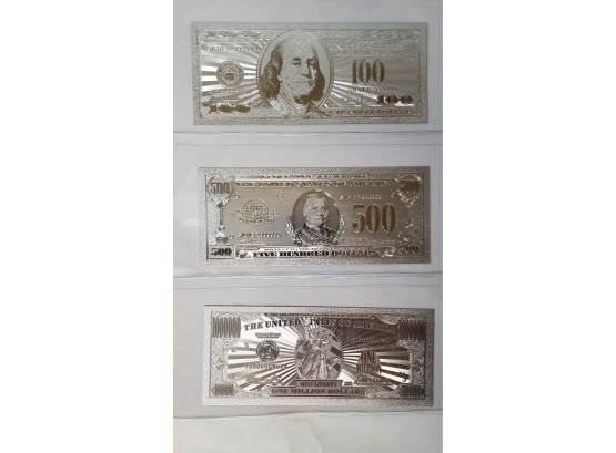 5 Replica US Dollar Notes - 'Silver 999' - $20 - 1 Million $ Note