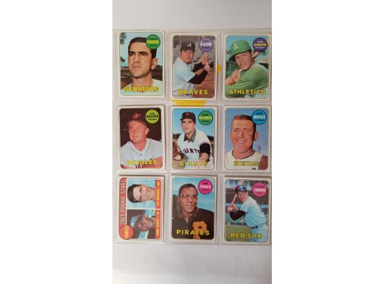 Collection Page -1969 Topps Baseball Cards - 9 Cards - Page Includes Earl Weaver