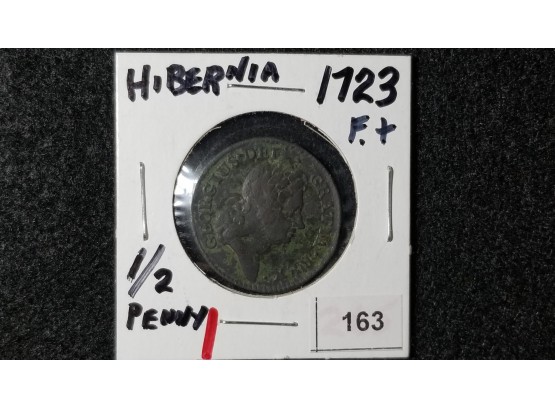 FEATURED ITEM - 1723 Hibernia 1/2 Penny (or Farthing) - Colonial Coin - Pre-revolutionary USA