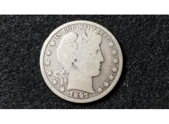 US 1897 Barber Half Dollar  - Silver 1/2 Dollar - Very Good