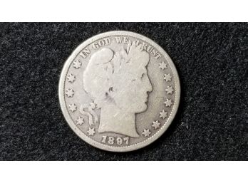 US 1897 Barber Half Dollar  - Silver 1/2 Dollar - Very Good