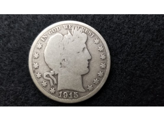 US 1915 Barber Half Dollar  - Silver 1/2 Dollar - Very Good