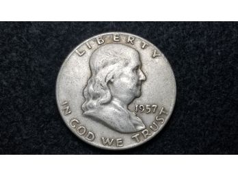 US 1957 D Franklin Silver Half Dollar -  Fine