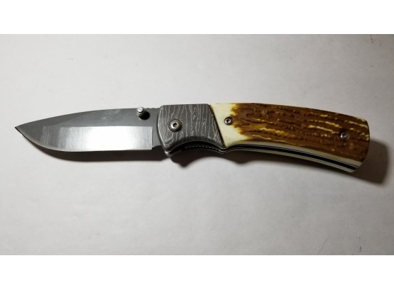 Knife - Faux Wood Handled Folding Knife - With Belt Clip