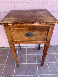 Vintage Wooden End Table, Plant Stand, Or Telephone Table With Drawer And Original Hardware
