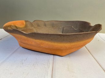 Decorative Folded Pottery Console Bowl, Signed By Virginia Cartwright