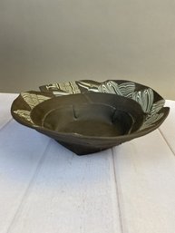 Decorative Folded Pottery Console Bowl, Signed By The Artist, Virginia Cartwright, Gray & Green