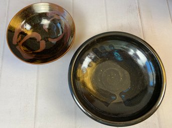 Pair Of Decorative, Glazed Pottery Bowls, One Signed By The Artist, Jim Klingman
