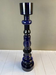 Incredible Tall Cobalt Blue Pillar MCM Candle Holder From Nuutajarvi Notsjo Glass In Finland