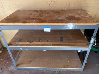 Sturdy 3-shelf Metal And Wood Shelving Unit, Garage Or Workshop Storage, Lot F
