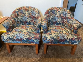 Pair Of Beautiful Matching Upholstered Arm Chairs Or Side Chairs, Floral