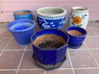 Large Lot Of Painted And Glazed Flower Planter Pots