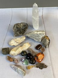 Lot Of Beautiful Miscellaneous Crystals And Rocks Including A Selenite Tower, Red Agate, And Amethyst