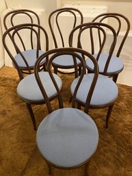 Six Bentwood Chairs With Upholstered Blue Seats, Loewenstein Brand