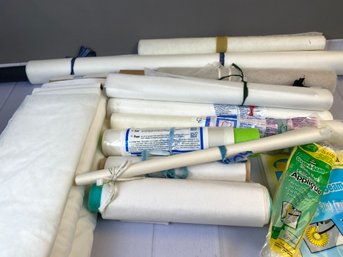 Lot Of Various Rolls Of Fusable Backing Material, Pellon, White Cotton, Bamboo Cotton, And Stitch-and-tear