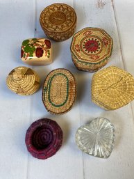 Miscellaneous Jewelry Or Trinket Boxes, Wicker, Rattan, Yarn Or Thread, & Glass