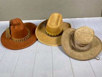 Fun Set Of 3 Hats, Including A Straw Hat, A Suede Cowboy Hat And A Head N' Home Sirocco Suede Hat