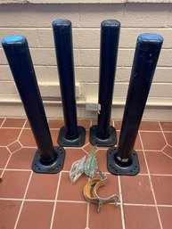 Four Black PVC Or Plastic Table Legs With Brackets And Hardware