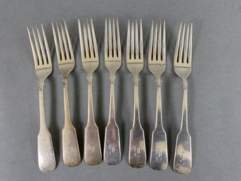 8 Sterling Silver Dinner Forks By International Silver In The 1810 Pattern, Monogrammed B (430 Grams)