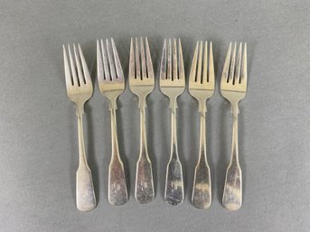 6 Sterling Silver Salad Forks By International Silver In The 1810 Pattern, Monogrammed B (200 Grams)