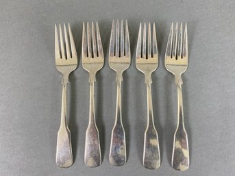 5 Sterling Silver Salad Forks By International Silver In The 1810 Pattern, Monogrammed B (235 Grams)