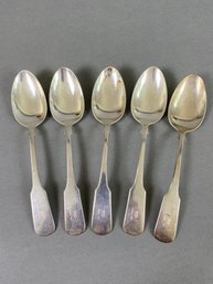 5 Sterling Silver Tablespoons By International Silver In The 1810 Pattern, Monogrammed B (325 Grams)