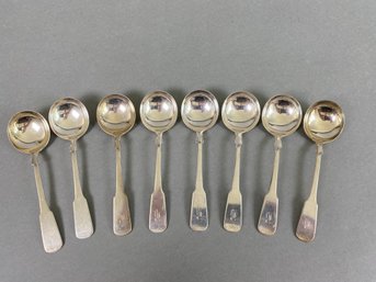 8 Sterling Silver Soup Spoons By International Silver In The 1810 Pattern, Monogrammed B (295 Grams)