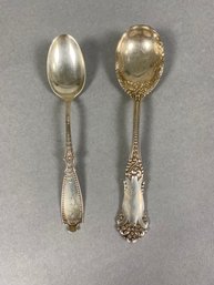 2 Sterling Silver Spoons With Intricate Detail, One Monogrammed 'C'
