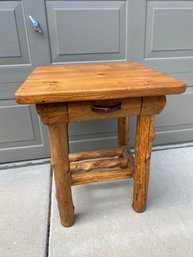 Rustic Log Furniture End Table, Night Stand Or Side Table With Drawer