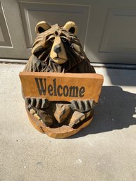 Spectacular Cabin Or Mountain Themed Carved Bear With Welcome Sign, Cabin Decor, J Dunn