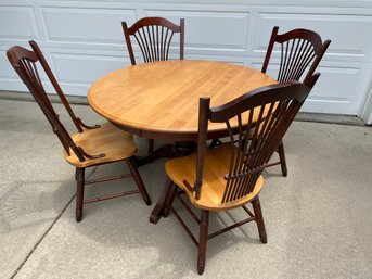 Solid Wood Round Canadel Custom Made Pedestal Table, Leaf, And 4 Matching Chairs
