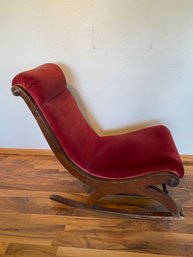 Beautiful Antique Rocking Chair With Velvet Upholstery And Sleigh Shape