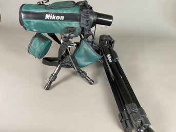 Nikon Spotting Scope, Cover, And Two Tripods