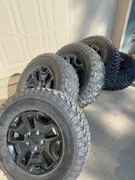 Set Of 5 Black Jeep Wheels With BF Goodrich Baja Champion Mud Terrain Tires LT255/75R17, Lugnuts & Tire Cover