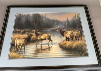 Spectacular Framed Print Of Elk Titled Autumn Mist, Limited Edition By Rosemary Millette