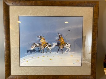 Limited Edition Framed Native American Art By Rance Hood, Titled 'Warriors Returning'