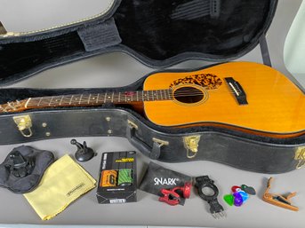 Blueridge Acoustic Guitar, Model BR140, With Beautiful Mother-of-pear Inlays, Hard Case And Accessories