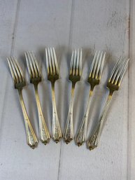 6 Sterling Silver Dinner Forks, Gorham Silver, Plymouth Pattern, Monogrammed 'LS', 400 Grams, Lot A