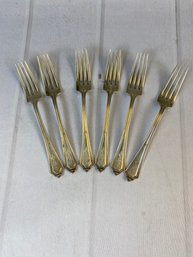 6 Sterling Silver Dinner Forks, Gorham Silver, Plymouth Pattern, Monogrammed 'LS', 395 Grams, Lot B