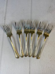 6 Sterling Silver Salad Forks, Gorham Silver, Plymouth Pattern, Monogrammed 'LS', 195 Grams, Lot A