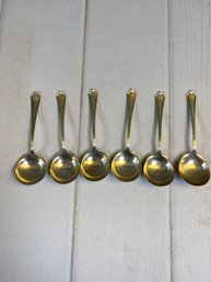 6 Sterling Silver Soup Spoons, Gorham Silver, Plymouth Pattern, Monogrammed 'LS', 125 Grams, Lot A
